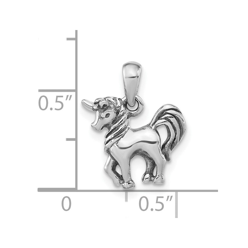 Sterling Silver Antiqued Polished Unicorn Pendant