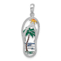 Sterling Silver Rhodium-plated Enameled Palm Tree Flip-flop Pendant