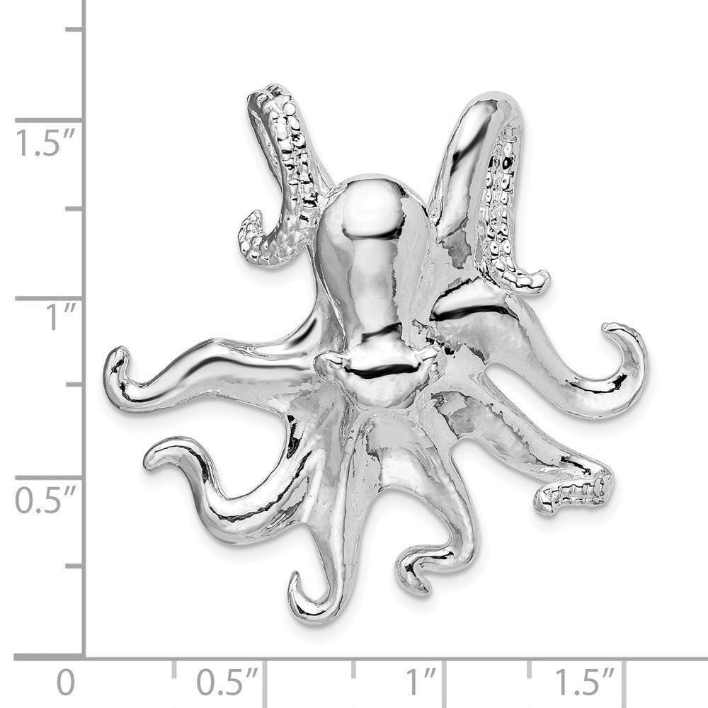 Sterling Silver Rhodium-plated Polished Octopus Slide
