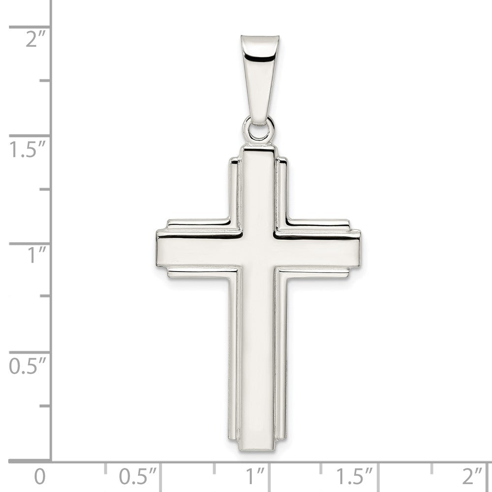 Sterling Silver Polished w/Edge Lines Latin Cross Pendant