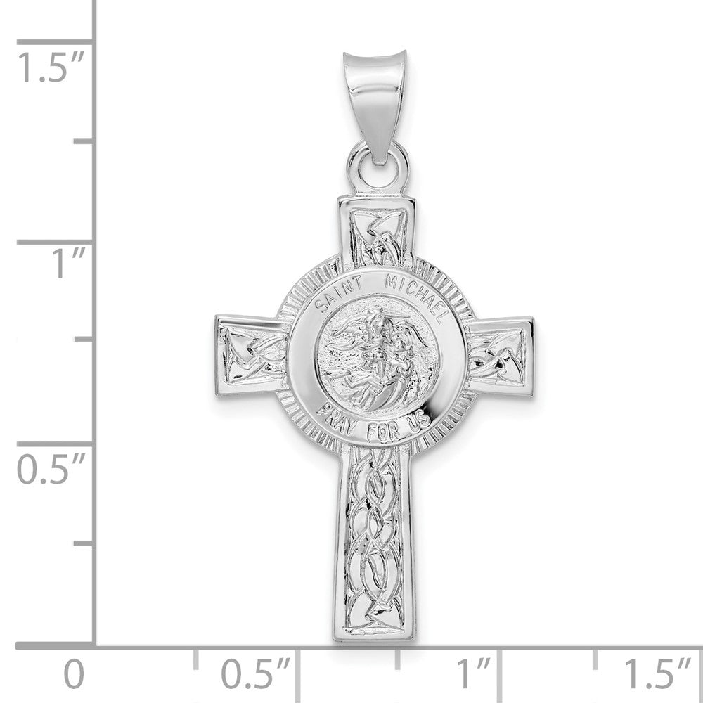 Sterling Silver Rhodium-plated Polished Solid St Michael Cross Pendant