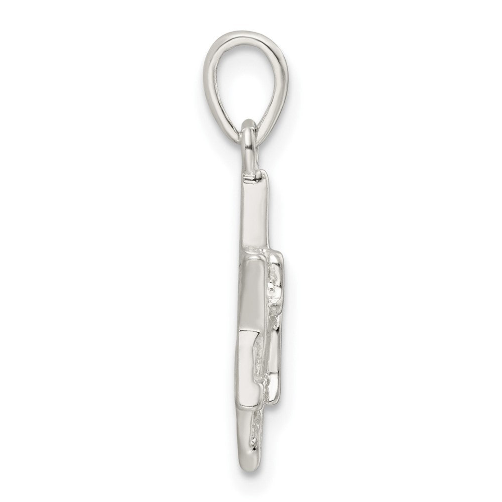 Sterling Silver Polished and D/C Star of David w/Chai Pendant