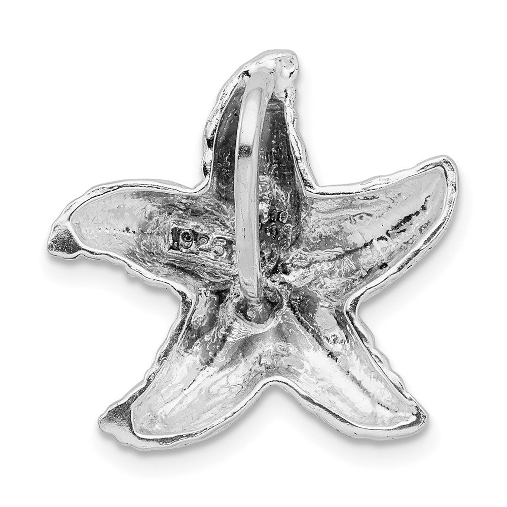 Sterling Silver Rhodium-plated Polished/Textured Starfish Slide