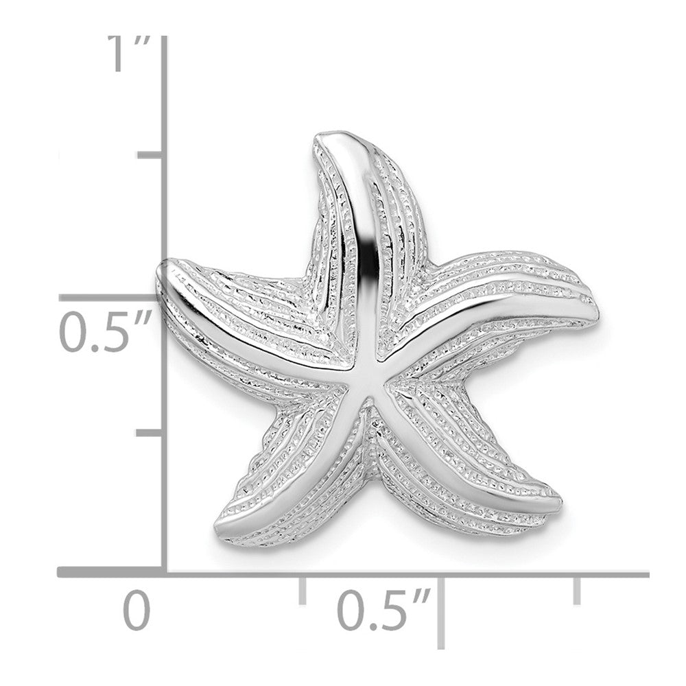 Sterling Silver Rhodium-plated Polished/Textured Starfish Slide
