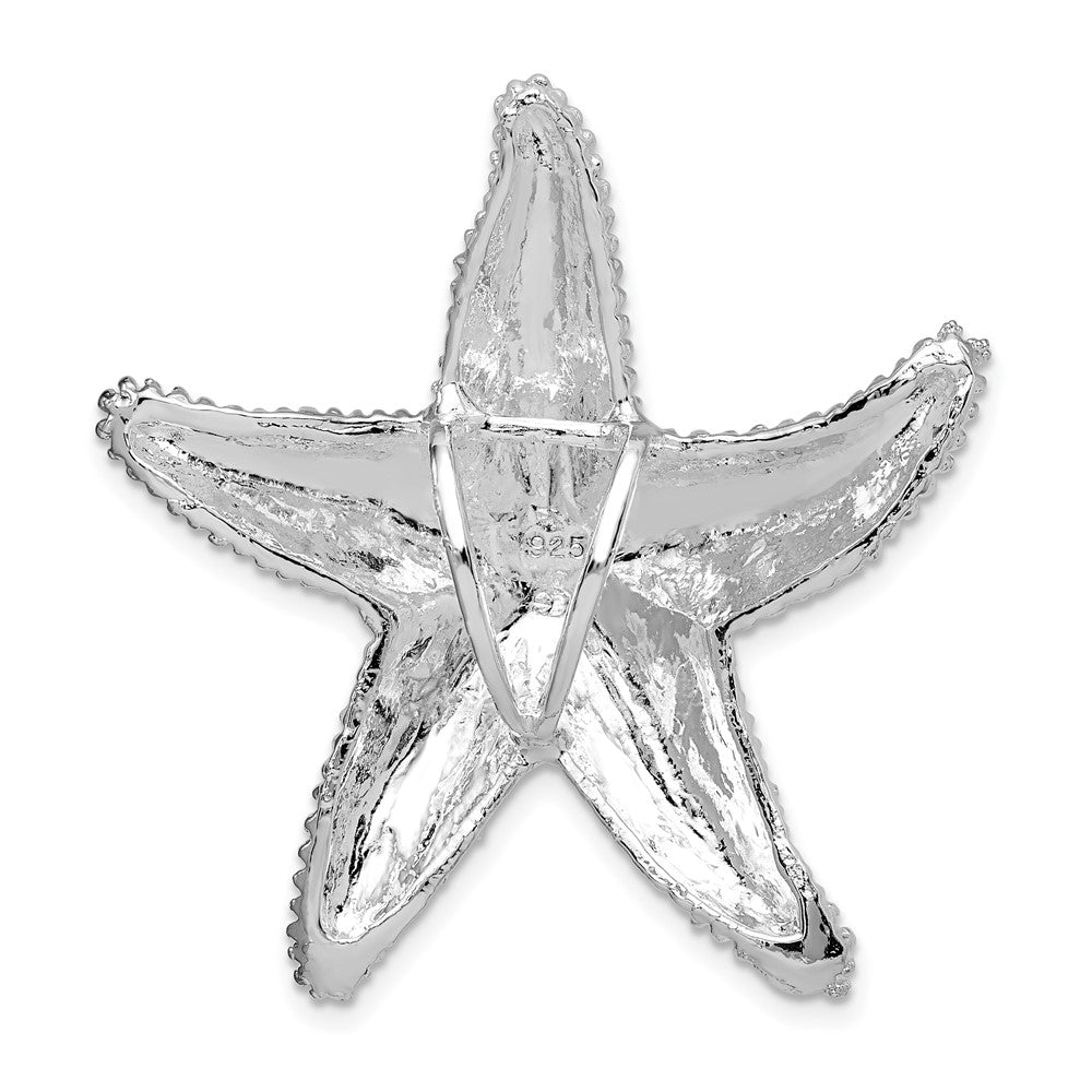 Sterling Silver Rhodium-plated Polished/Textured Starfish Slide