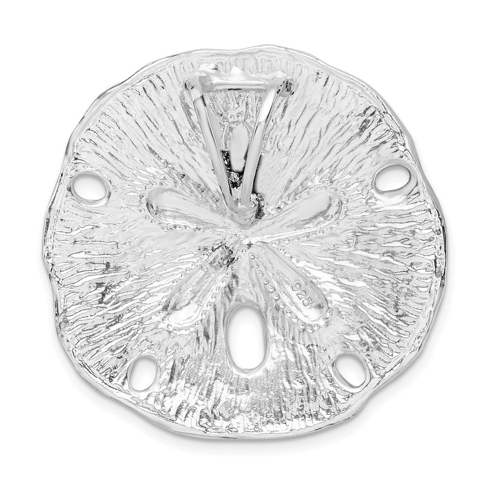Sterling Silver Rhod-plated Polished/Textured Large Sand Dollar Slide