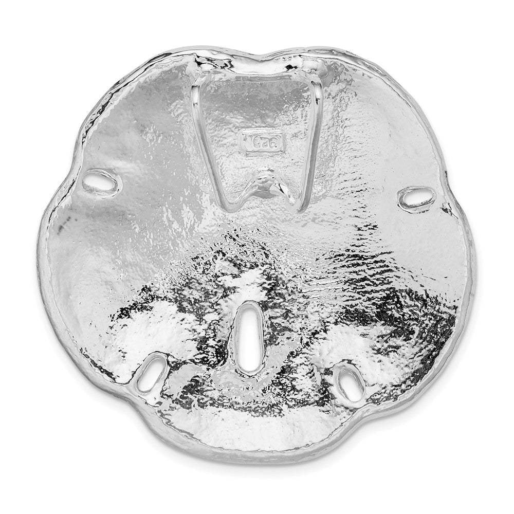 Sterling Silver Rhod-plated Polished Sand Dollar w/Scalloped Edge Slide