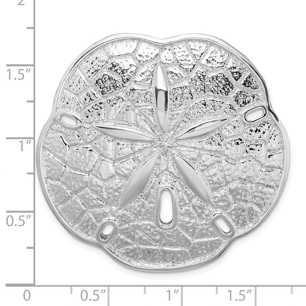 Sterling Silver Rhod-plated Polished Sand Dollar w/Scalloped Edge Slide