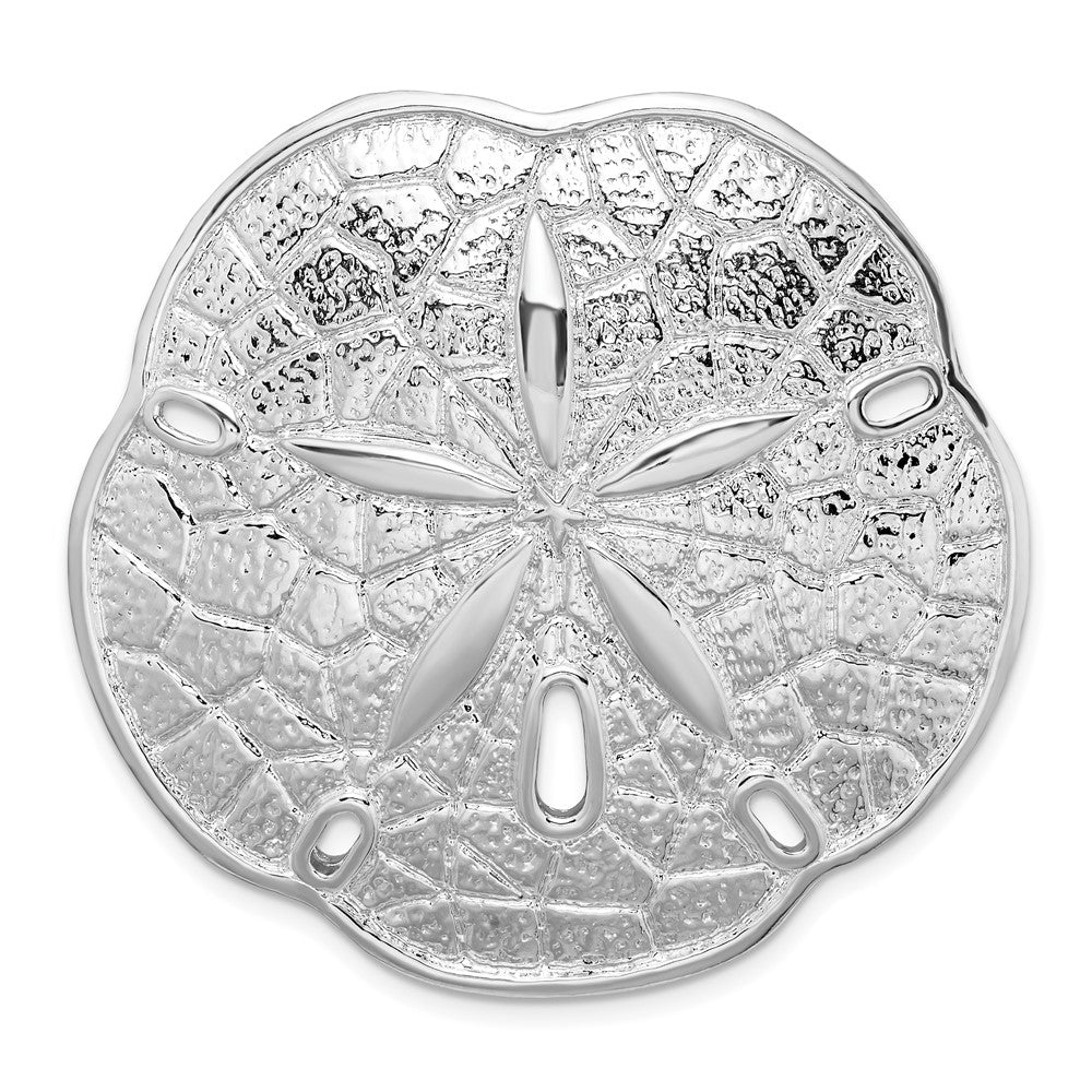 Sterling Silver Rhod-plated Polished Sand Dollar w/Scalloped Edge Slide