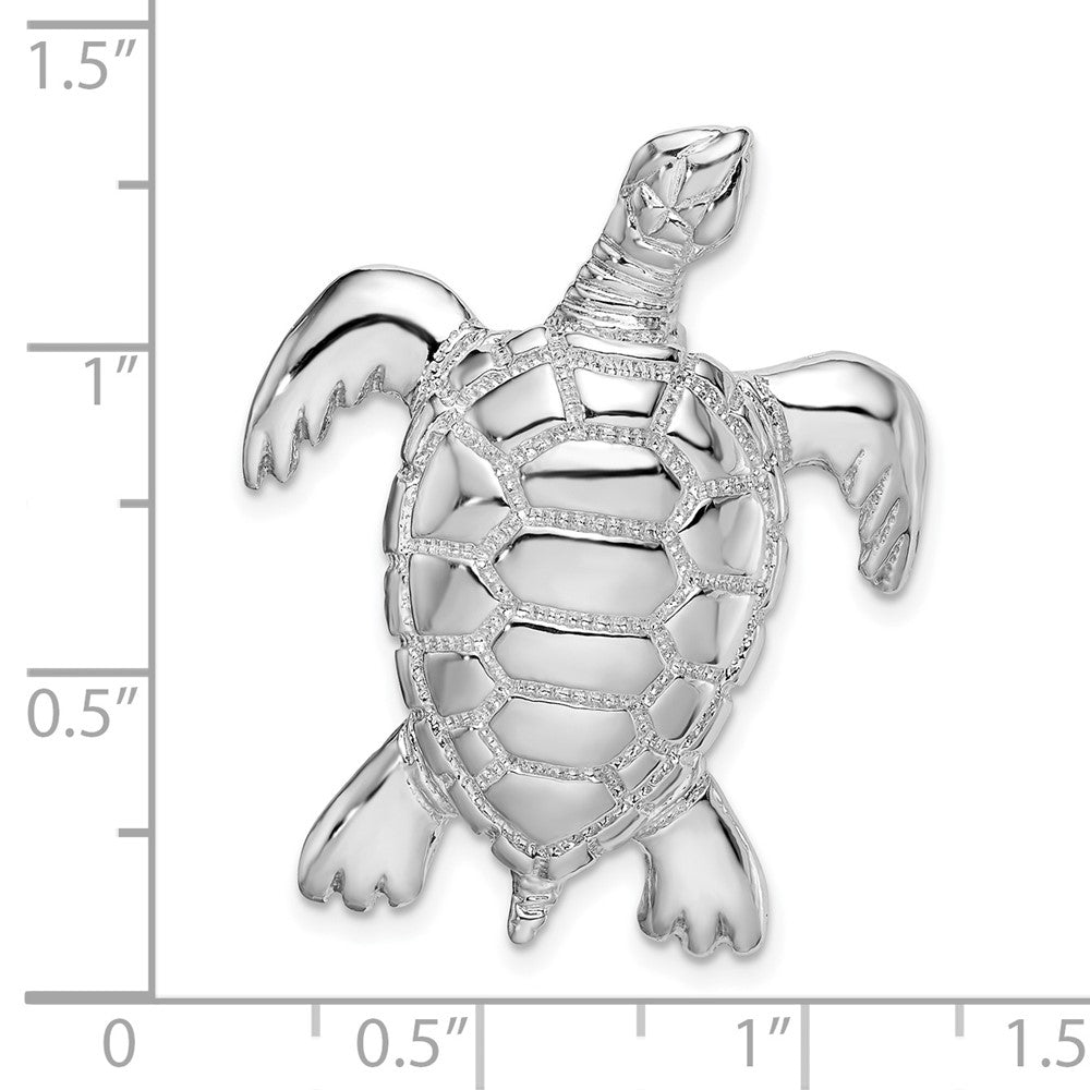 Sterling Silver Rhodium-plated Polished Sea Turtle Slide