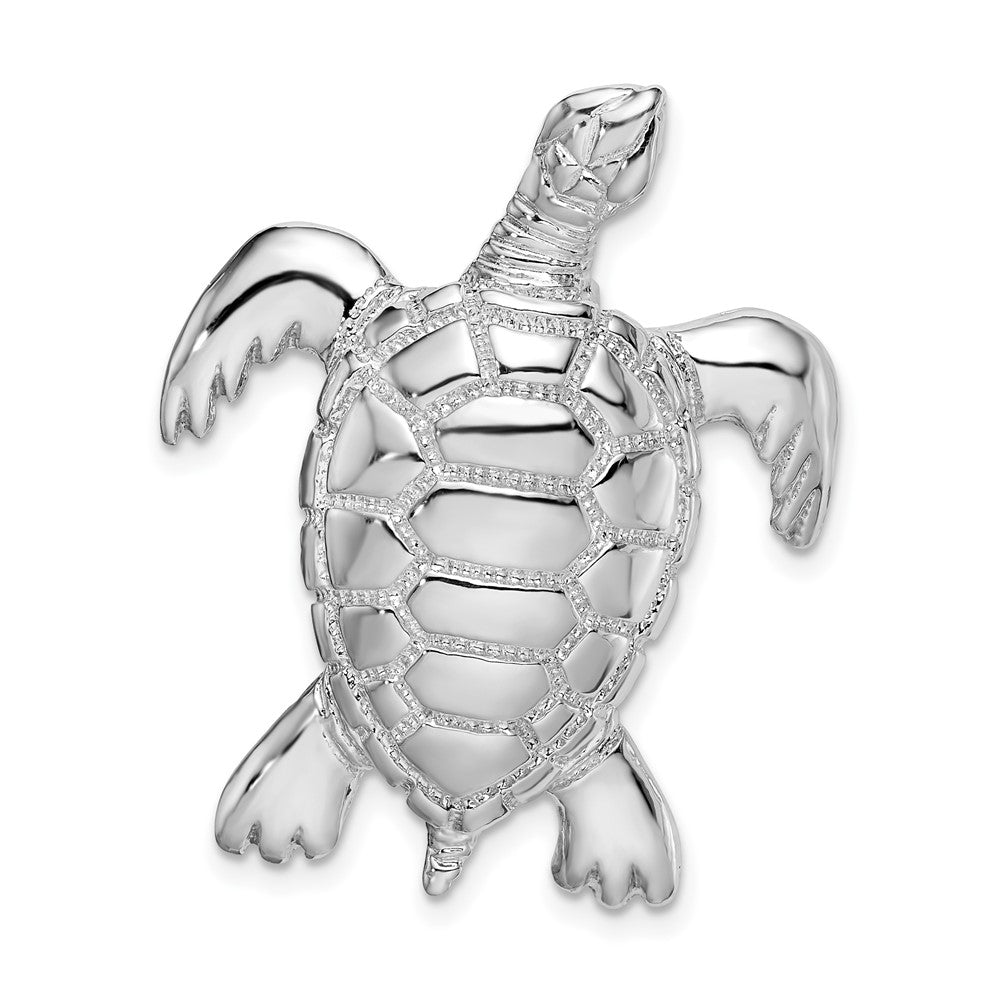 Sterling Silver Rhodium-plated Polished Sea Turtle Slide