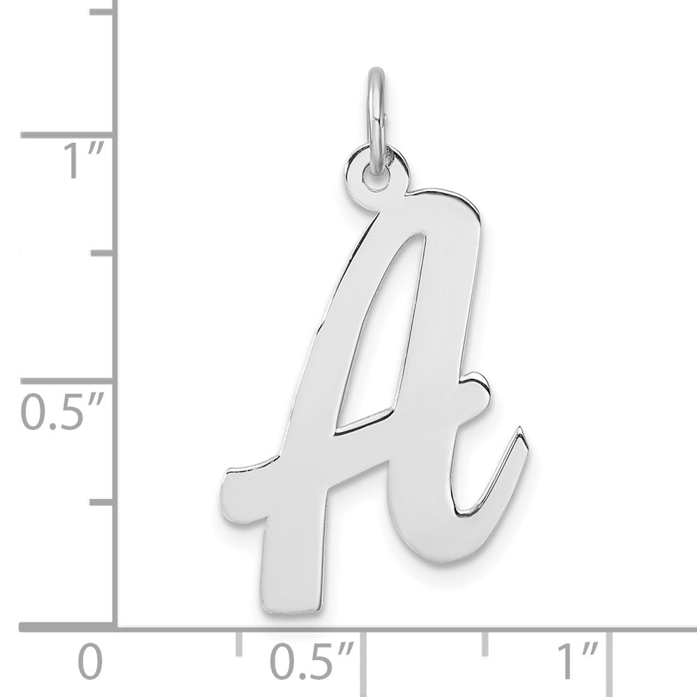 Large Sterling Silver Rhodium-plated Script Letter A Initial Charm