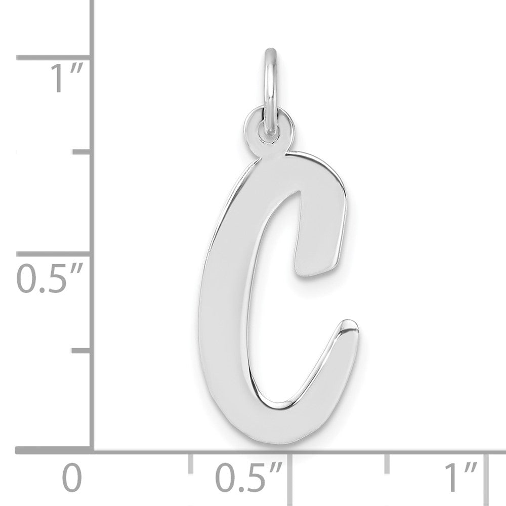 Large Sterling Silver Rhodium-plated Script Letter C Initial Charm