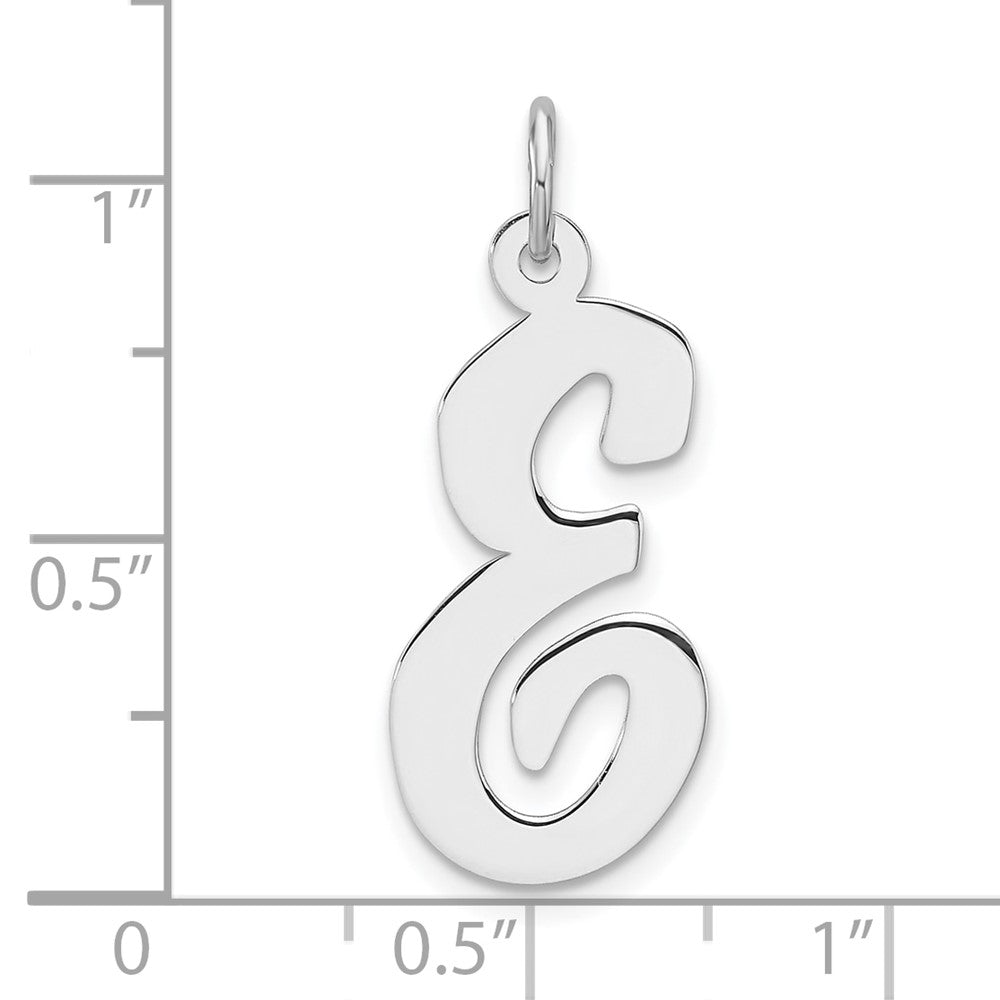 Large Sterling Silver Rhodium-plated Script Letter E Initial Charm