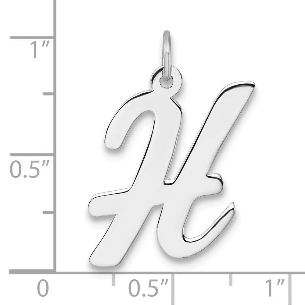 Large Sterling Silver Rhodium-plated Script Letter H Initial Charm