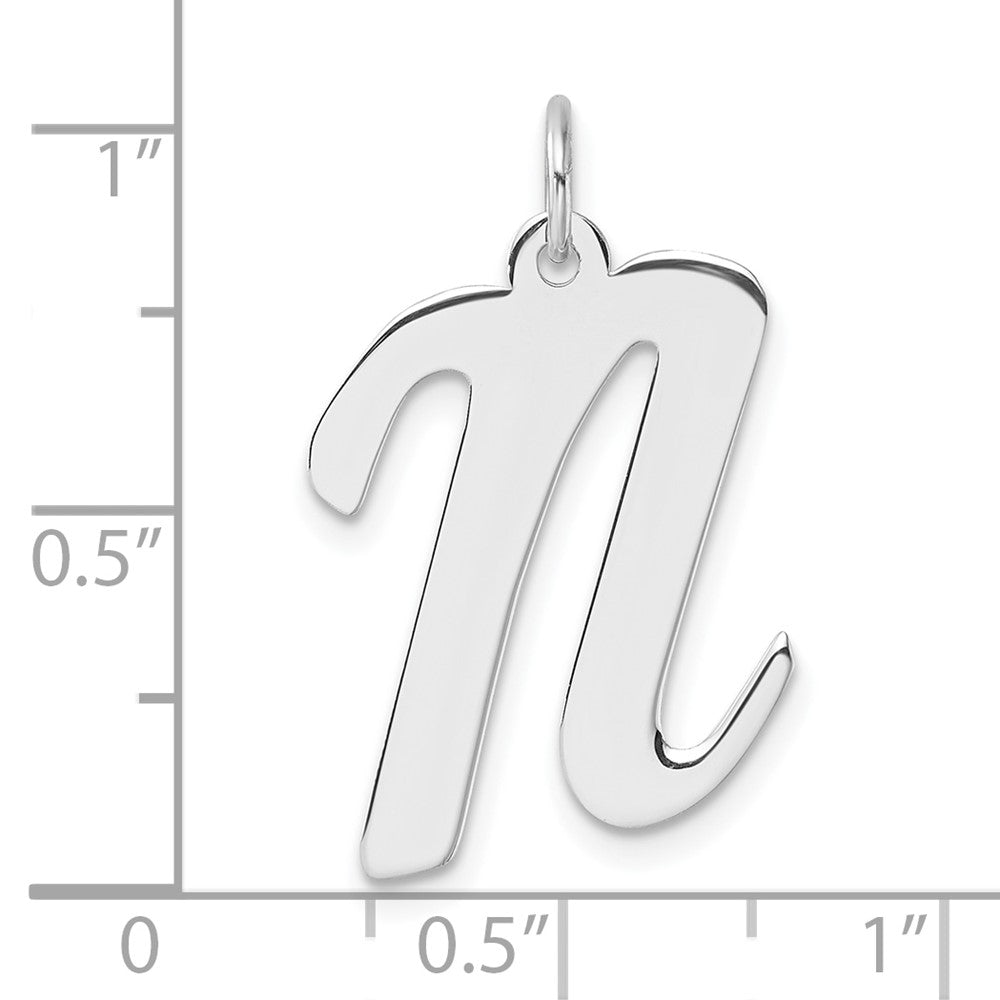 Large Sterling Silver Rhodium-plated Script Letter N Initial Charm