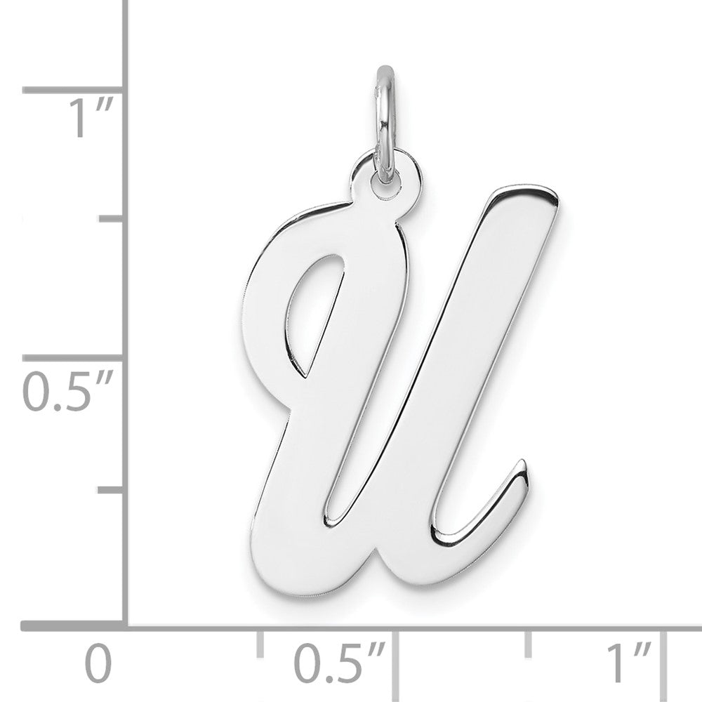Large Sterling Silver Rhodium-plated Script Letter U Initial Charm