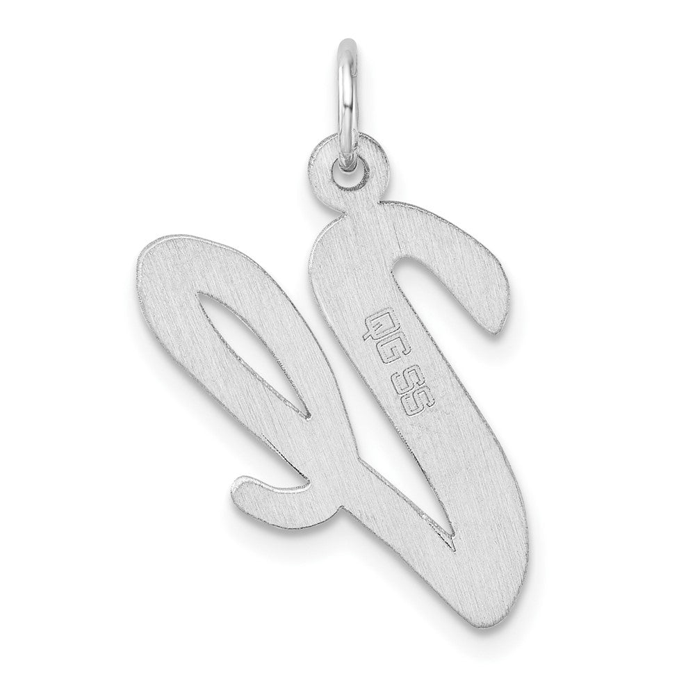 Large Sterling Silver Rhodium-plated Script Letter V Initial Charm