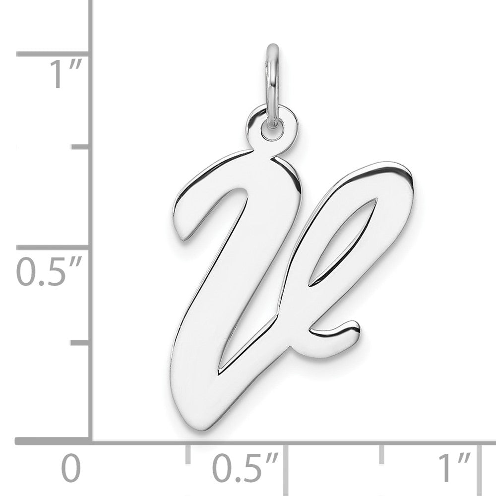 Large Sterling Silver Rhodium-plated Script Letter V Initial Charm