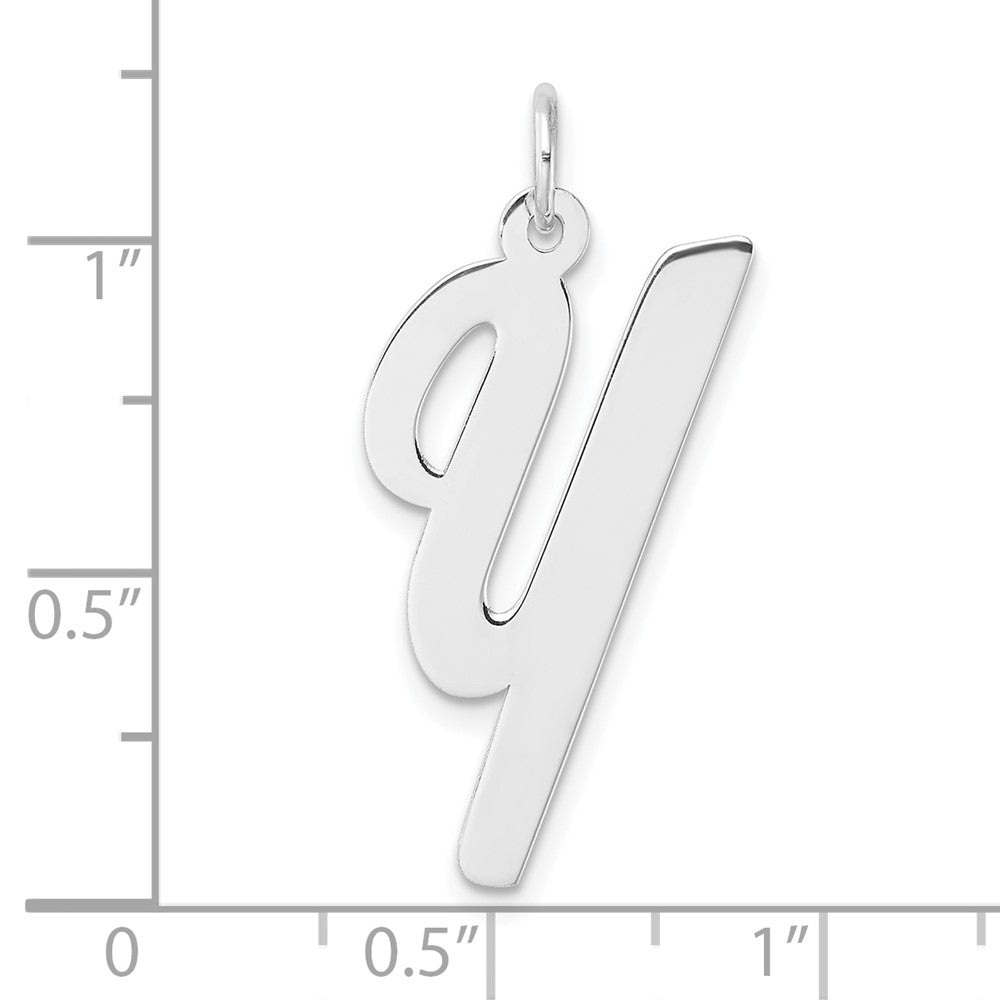 Large Sterling Silver Rhodium-plated Script Letter Y Initial Charm