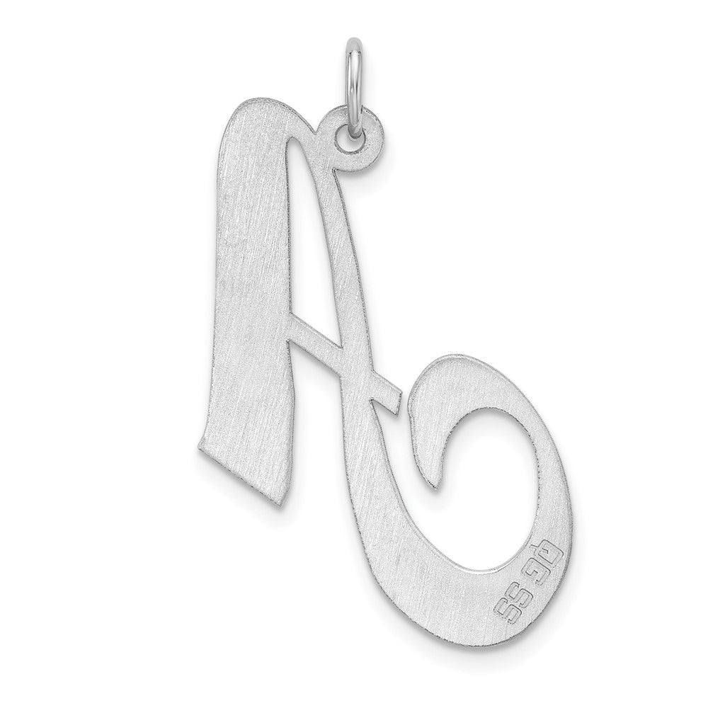 Large Sterling Silver Rhodium-plated Fancy Script Letter A Initial Charm