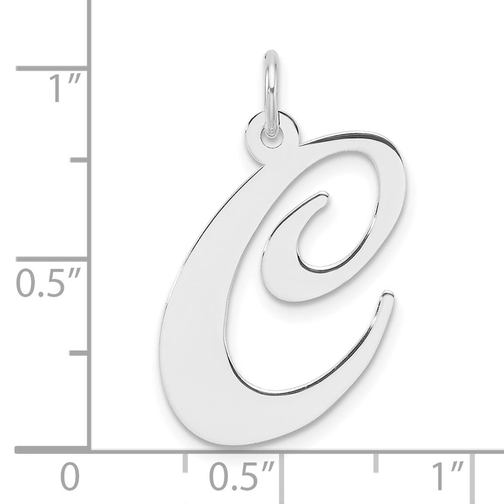 Large Sterling Silver Rhodium-plated Fancy Script Letter C Initial Charm