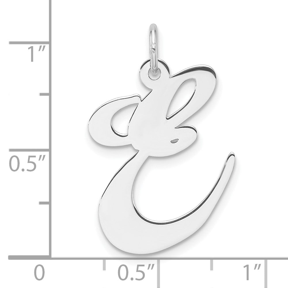 Large Sterling Silver Rhodium-plated Fancy Script Letter E Initial Charm