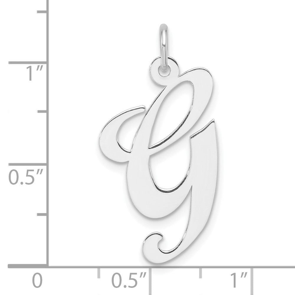 Large Sterling Silver Rhodium-plated Fancy Script Letter G Initial Charm