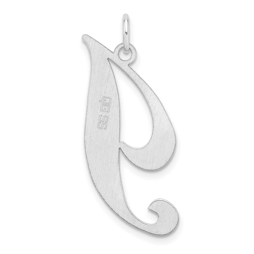 Large Sterling Silver Rhodium-plated Fancy Script Letter I Initial Charm