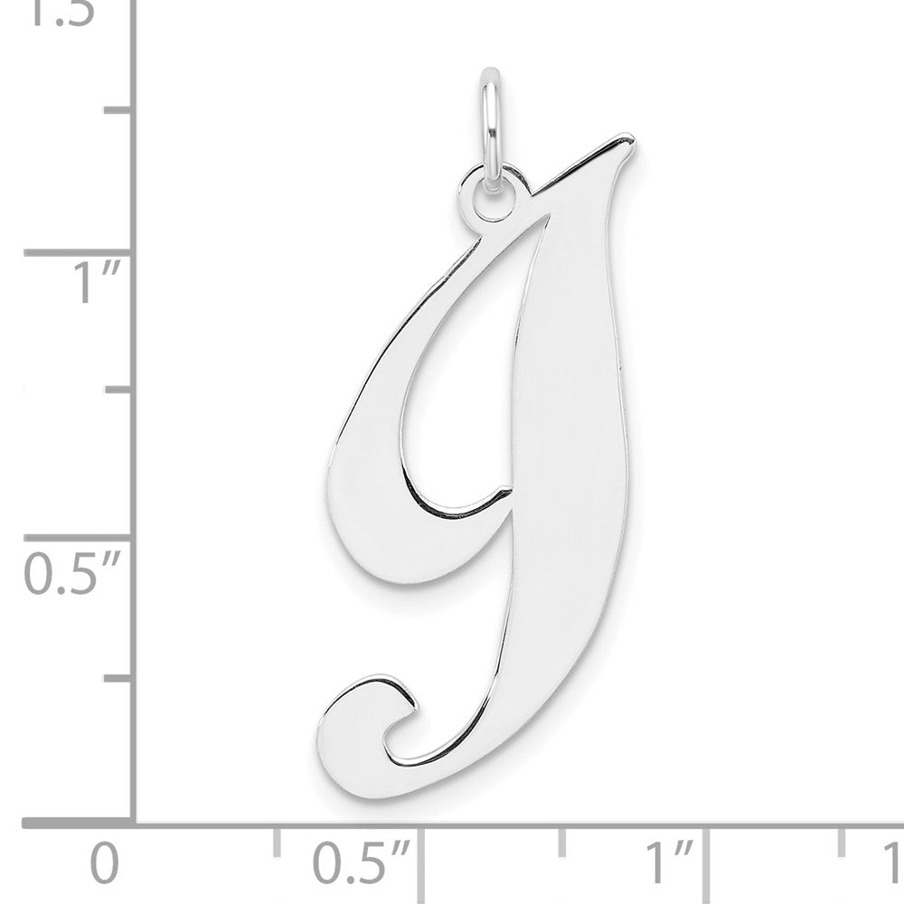 Large Sterling Silver Rhodium-plated Fancy Script Letter I Initial Charm
