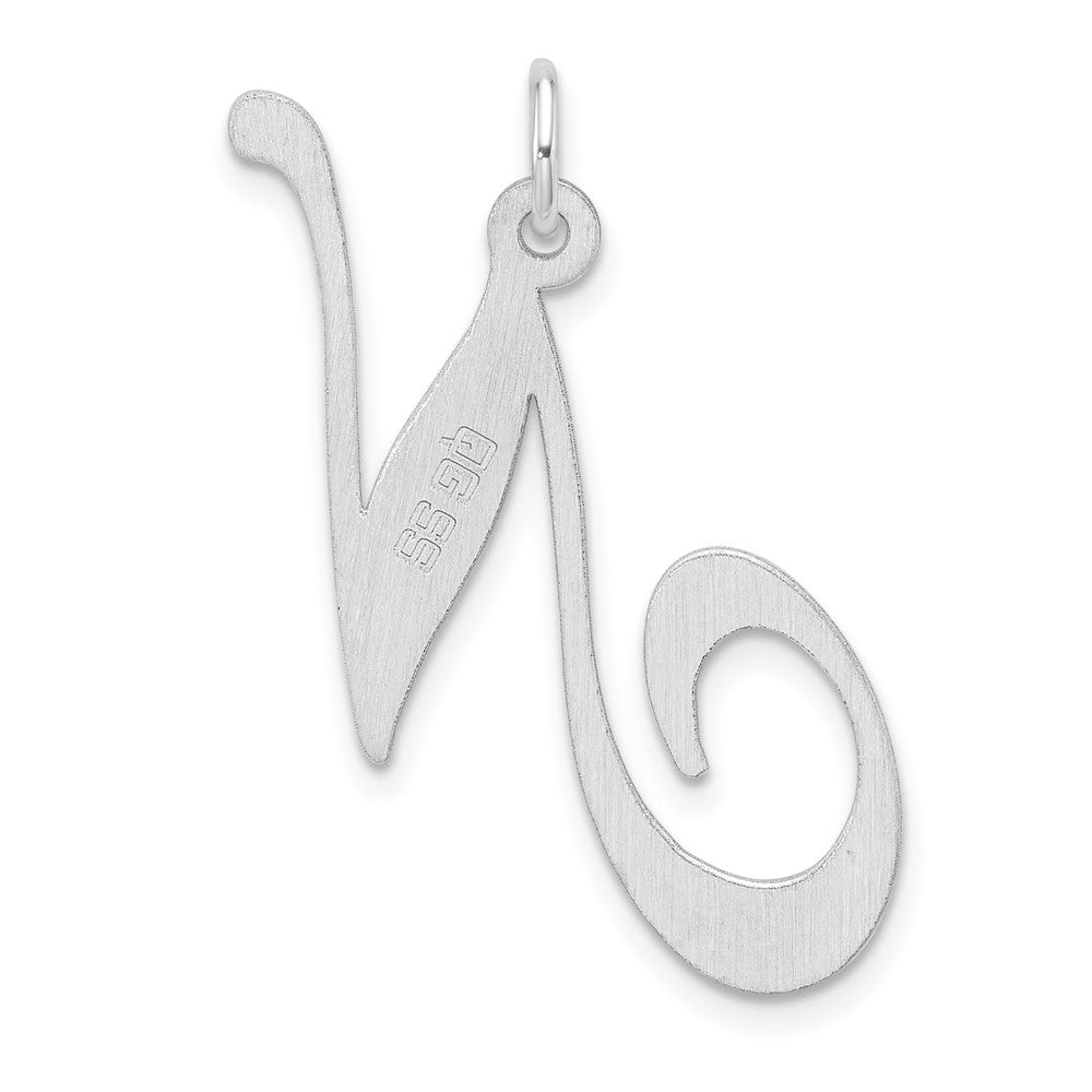Large Sterling Silver Rhodium-plated Fancy Script Letter N Initial Charm