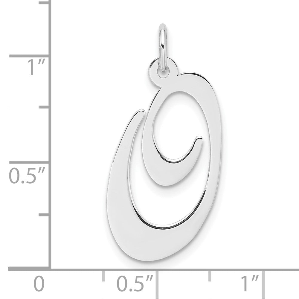 Large Sterling Silver Rhodium-plated Fancy Script Letter O Initial Charm