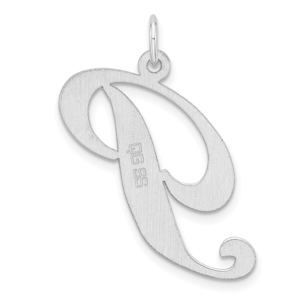 Large Sterling Silver Rhodium-plated Fancy Script Letter P Initial Charm