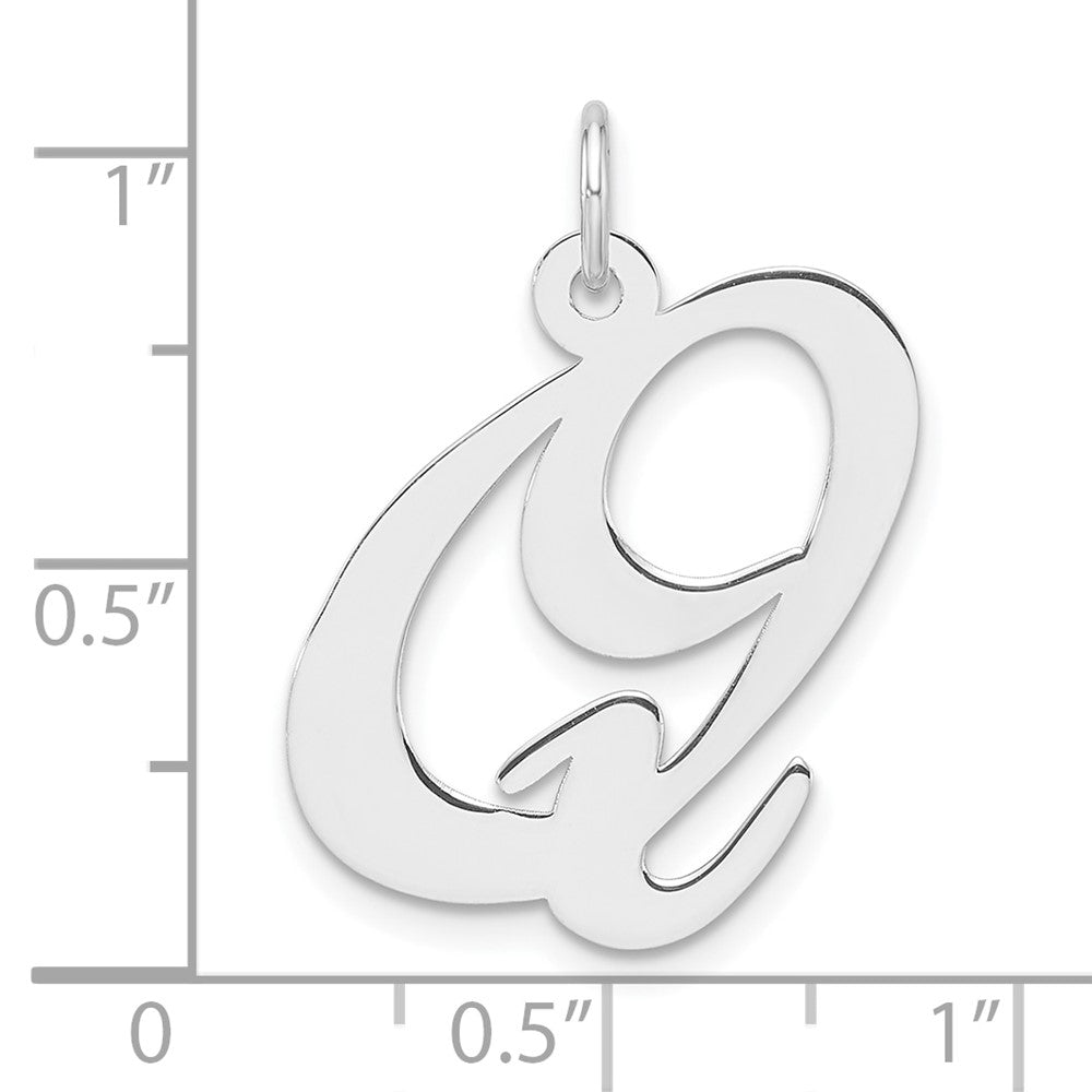 Large Sterling Silver Rhodium-plated Fancy Script Letter Q Initial Charm