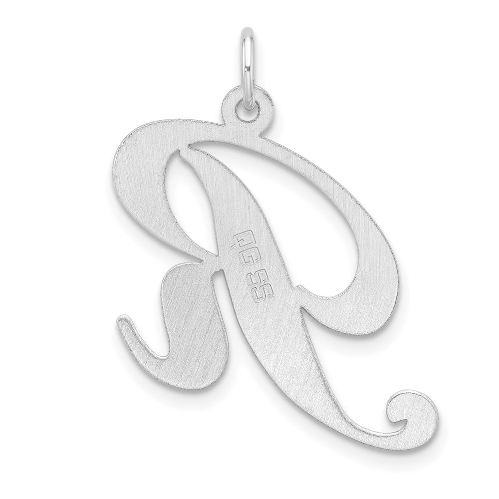 Large Sterling Silver Rhodium-plated Fancy Script Letter R Initial Charm