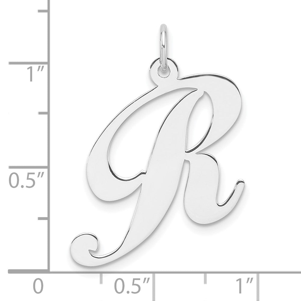 Large Sterling Silver Rhodium-plated Fancy Script Letter R Initial Charm
