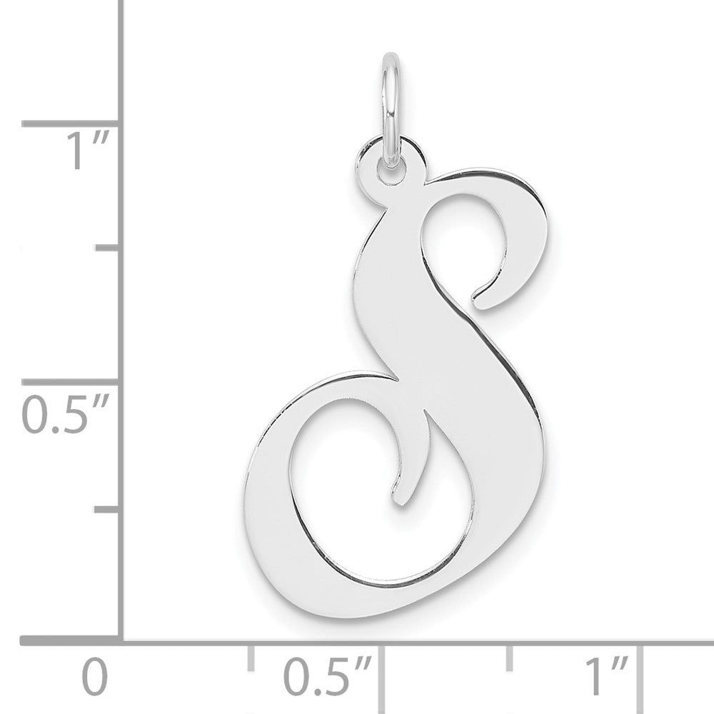 Large Sterling Silver Rhodium-plated Fancy Script Letter S Initial Charm