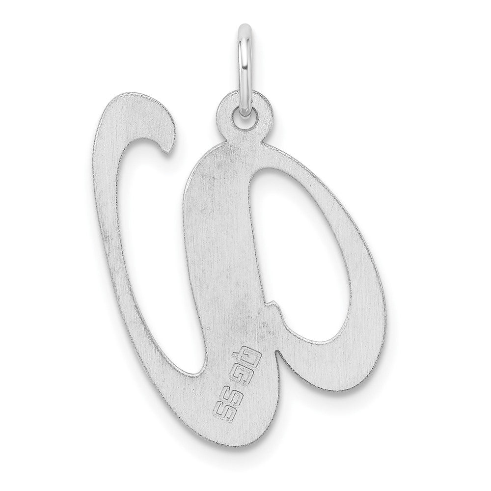Large Sterling Silver Rhodium-plated Fancy Script Letter V Initial Charm
