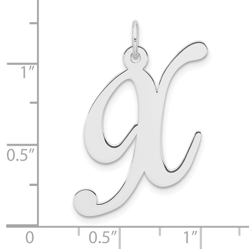 Large Sterling Silver Rhodium-plated Fancy Script Letter X Initial Charm