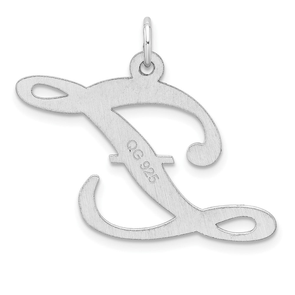 Large Sterling Silver Rhodium-plated Fancy Script Letter Z Initial Charm