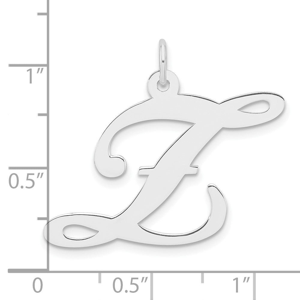 Large Sterling Silver Rhodium-plated Fancy Script Letter Z Initial Charm