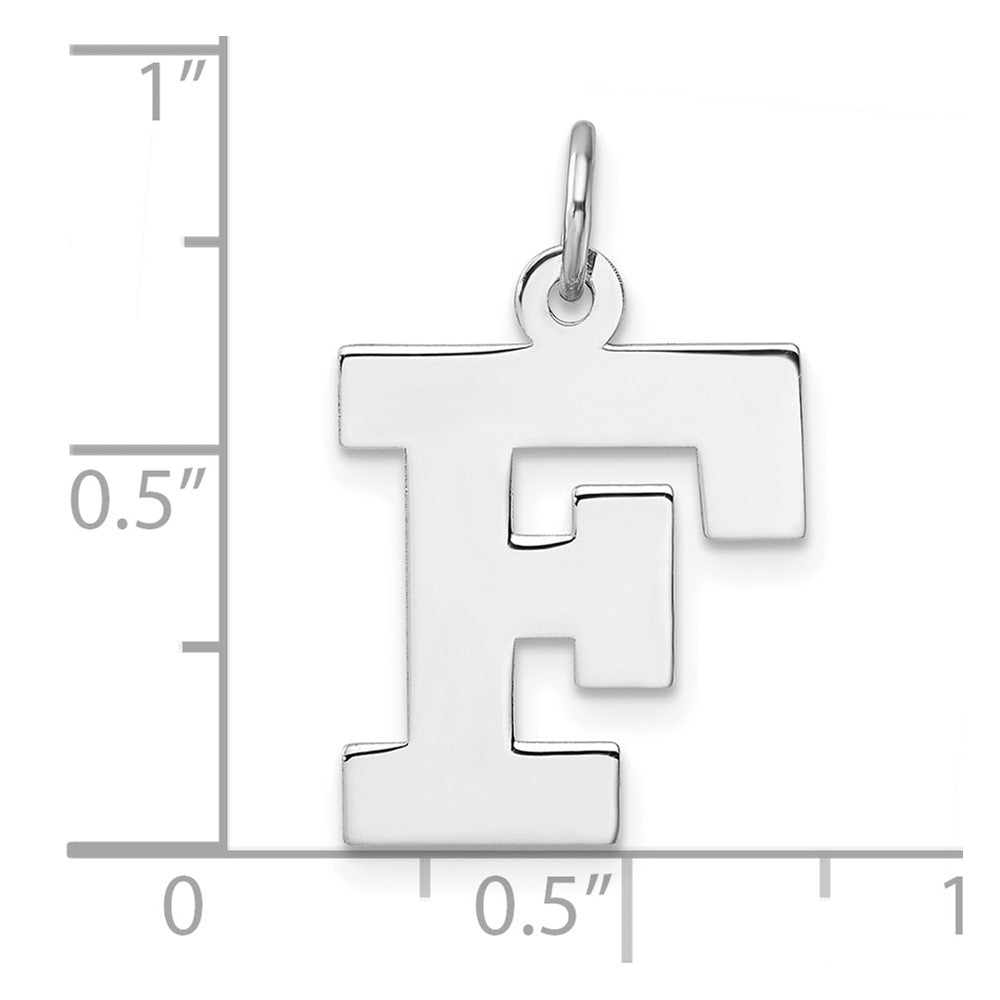 Large Sterling Silver Rhodium-plated Block Letter F Initial Charm