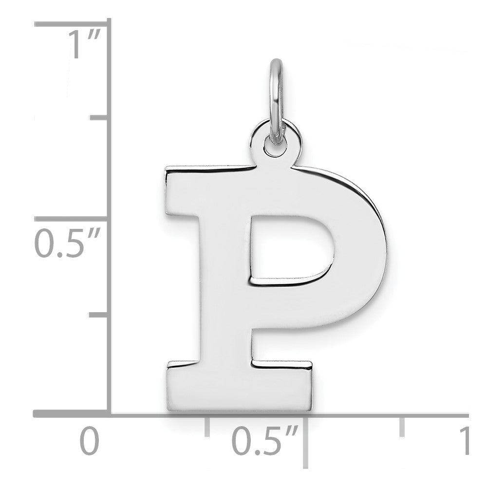 Large Sterling Silver Rhodium-plated Block Letter P Initial Charm