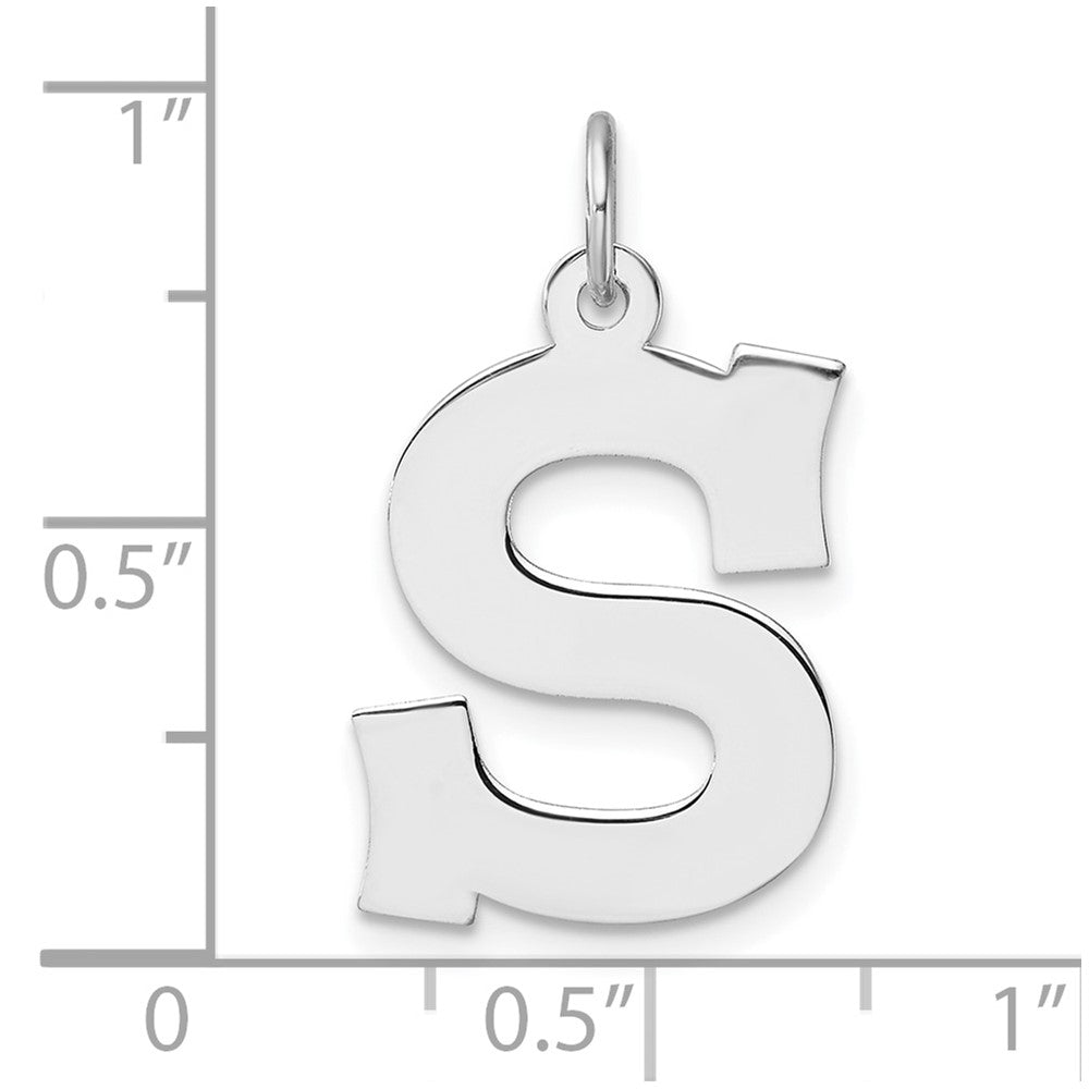 Large Sterling Silver Rhodium-plated Block Letter S Initial Charm
