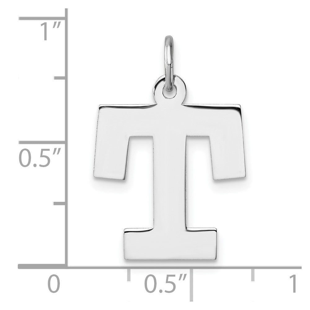Large Sterling Silver Rhodium-plated Block Letter T Initial Charm