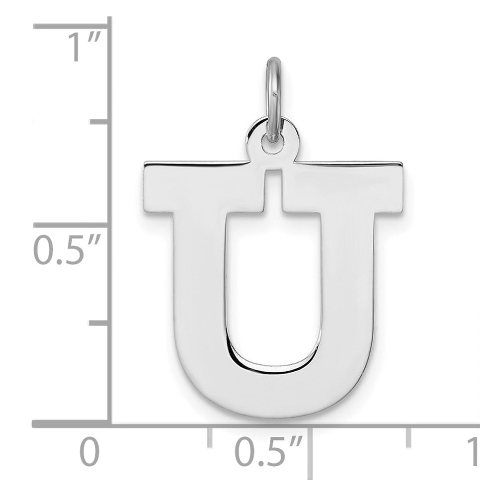 Large Sterling Silver Rhodium-plated Block Letter U Initial Charm