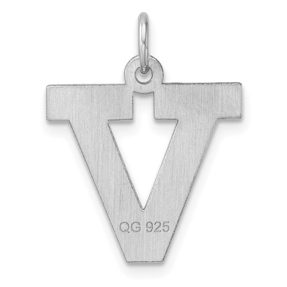 Large Sterling Silver Rhodium-plated Block Letter V Initial Charm