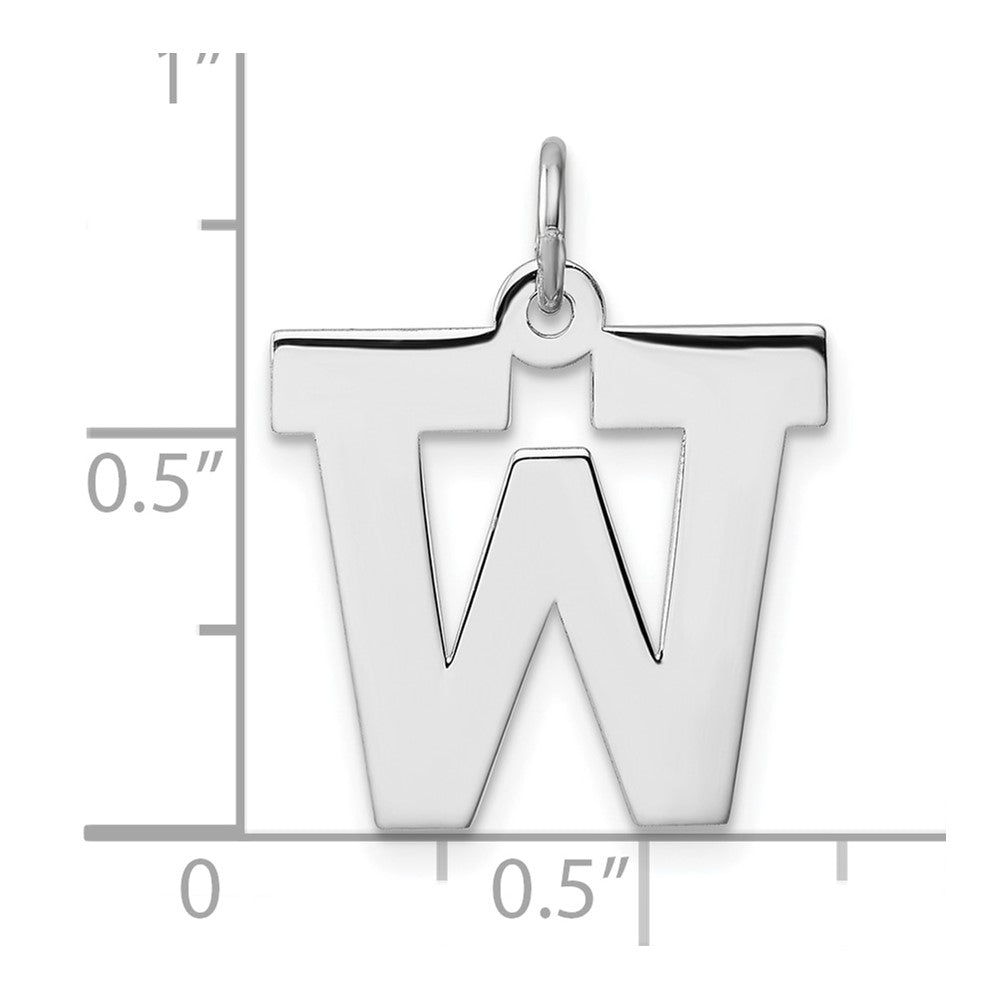 Large Sterling Silver Rhodium-plated Block Letter W Initial Charm