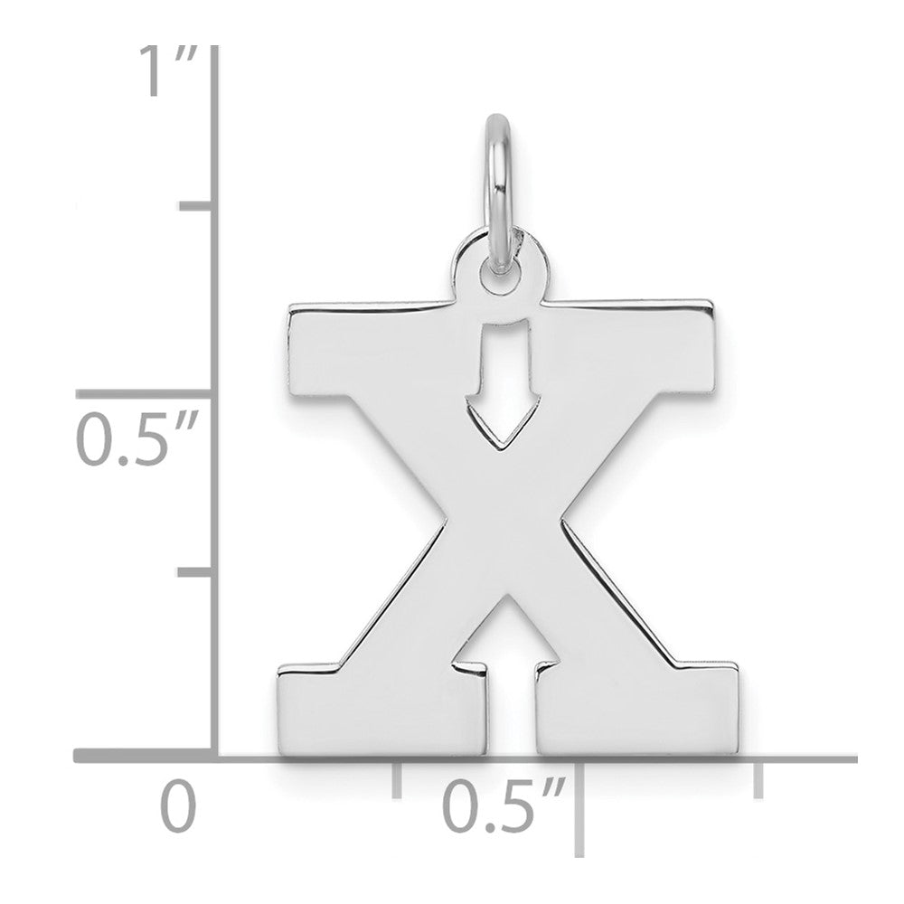 Large Sterling Silver Rhodium-plated Block Letter X Initial Charm