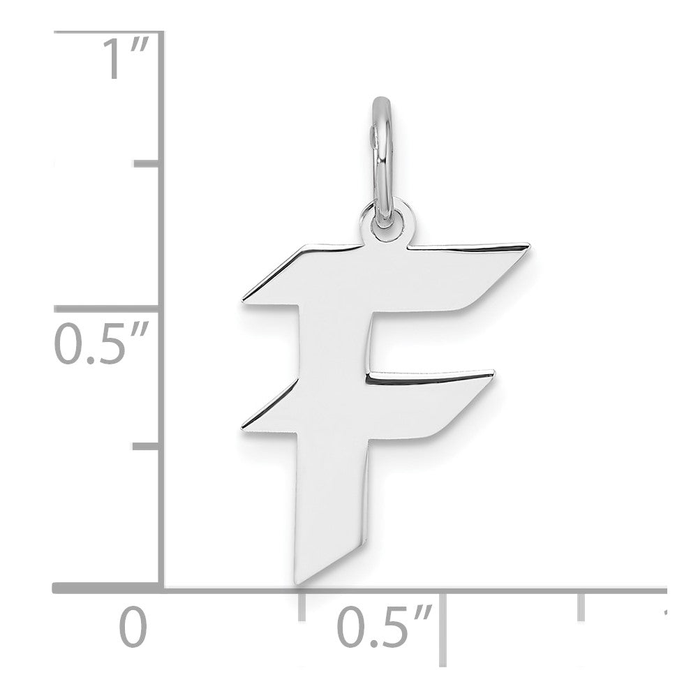 Small Sterling Silver Rhodium-plated Artisan Block Letter F Initial Charm